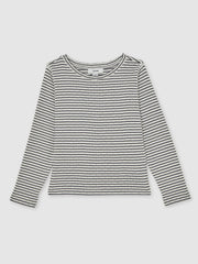 13-14 yrs Cotton Pointelle Long Sleeve Top Navy/White | Children