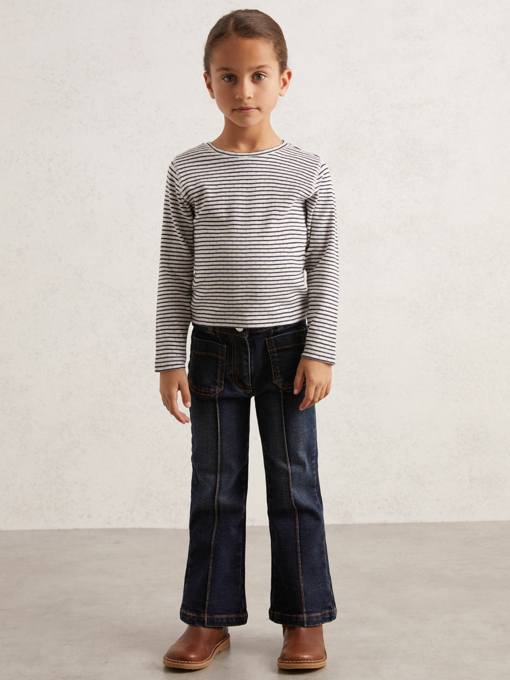3-9 yrs Cotton Pointelle Long Sleeve Top Navy/White | Children
