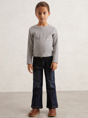 3-9 yrs Cotton Pointelle Long Sleeve Top Navy/White | Children