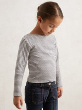 9-13 yrs Cotton Pointelle Long Sleeve Top Navy/White | Children