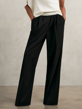 Petite Wide-Leg Contrast-Waistband Trousers Black | Womens