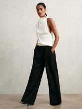 Wide-Leg Contrast-Waistband Trousers Black | Womens