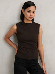 Ribbed Ruched Waist Vest Chocolate | Womens