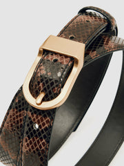 Leather Snake-Effect Belt Chocolate | Womens