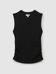 Ribbed Ruched Waist Vest Black | Womens
