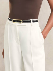Leather Elongated-Buckle Skinny Belt Black | Womens