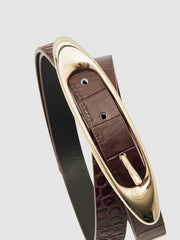 Croc-Effect Leather Oval-Buckle Belt Burgundy | Womens
