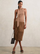 Suede Straight-Fit Midi Skirt Tan Brown | Womens