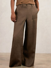 Petite Linen Wide Leg Trousers Chocolate Brown | Womens