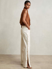 Petite Side Button Wide Leg Jeans Cream | Womens