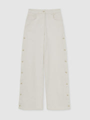 Petite Side Button Wide Leg Jeans Cream | Womens