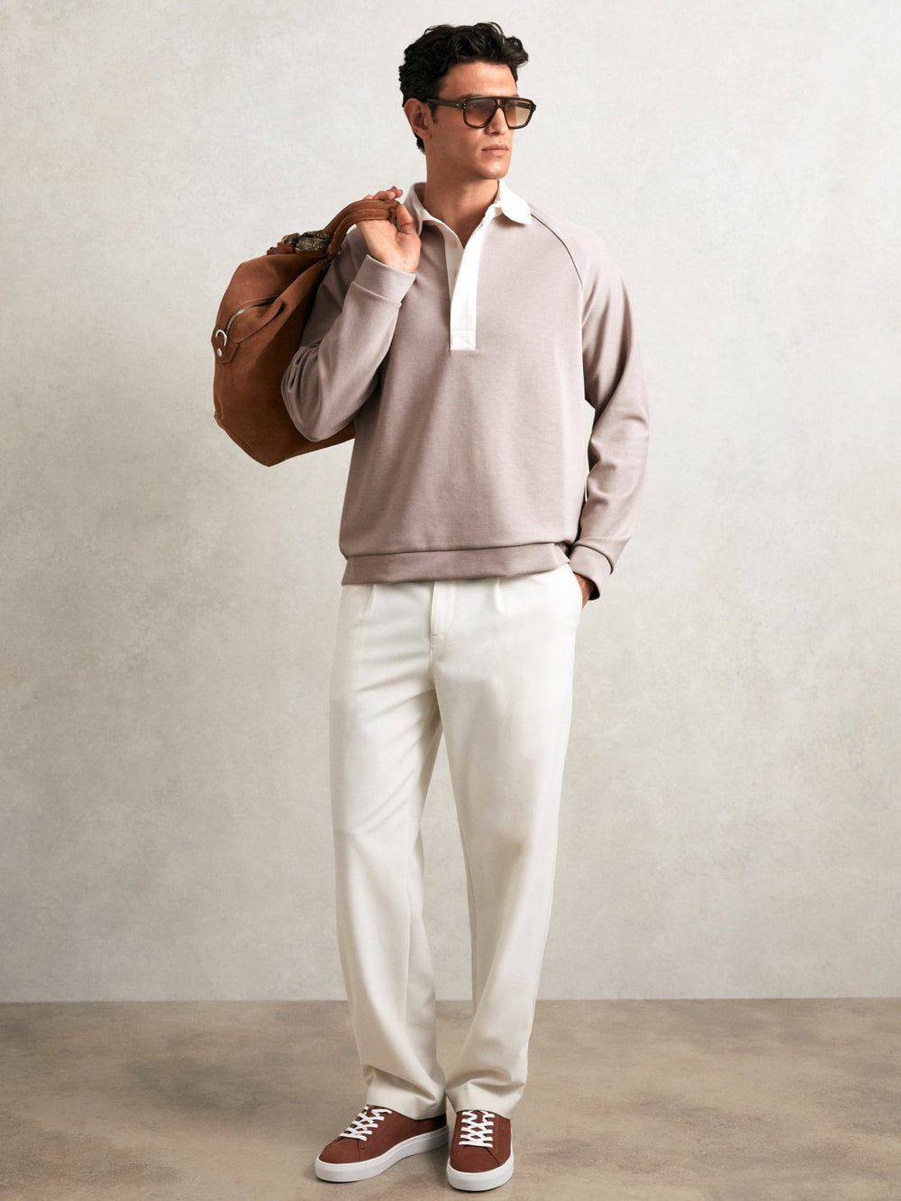 Colour Block Rugby Shirt Oatmeal/White | Mens