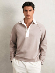 Colour Block Rugby Shirt Oatmeal/White | Mens