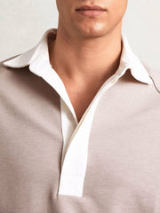 Colour Block Rugby Shirt Oatmeal/White | Mens