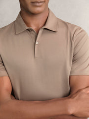 Cotton Short-Sleeve Polo Shirt Taupe Brown | Mens