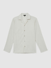 Plissé Cuban-Collar Long-Sleeve Shirt Off White | Mens