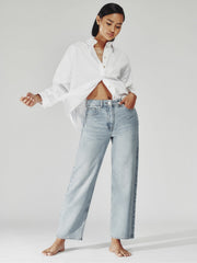 Petite Mid-Rise Straight-Leg Jeans Pale Blue | Womens