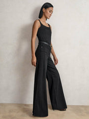 Petite Stretch-Cotton Wide-Leg Jeans Black | Womens