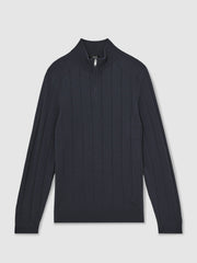 Merino Wool Wide-Rib Half-Zip Jumper Airforce Blue | Mens