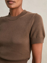 Cotton And Wool Crew-Neck Top Brown | Womens