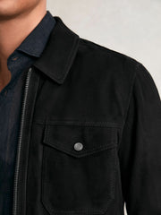 Suede Zip Through Jacket Black | Mens