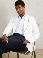 Single-Breasted Blazer with Linen Ivory White | Mens