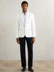 Single-Breasted Blazer with Linen Ivory White | Mens