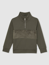 13-14 yrs Slim Fit Half-Zip Funnel Neck Velour Sweatshirt Dark Sage Green | Children