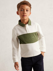 9-13 yrs Cotton Logo-Embroidery Rugby Polo Shirt Forset Green/White | Children