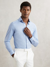Cotton-Blend Jersey Cutaway-Collar Shirt Soft Blue | Mens