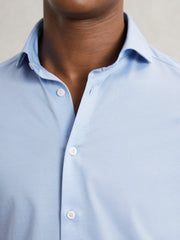 Cotton-Blend Jersey Cutaway-Collar Shirt Soft Blue | Mens