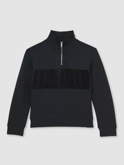3-9 yrs Slim Fit Half-Zip Funnel Neck Velour Sweatshirt Navy Blue | Children
