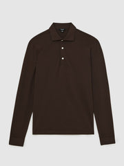 Cotton-Jersey Long Sleeve Polo Shirt Brown | Mens