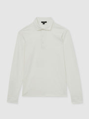 Cotton-Jersey Long Sleeve Polo Shirt White | Mens