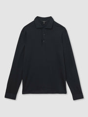 Cotton-Jersey Long Sleeve Polo Shirt Navy | Mens