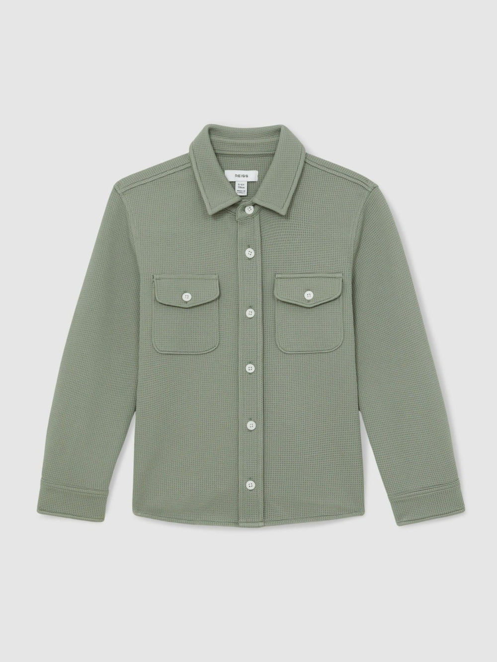 13-14 yrs Waffle-Textured Twin-Pocket Overshirt Sage | Children