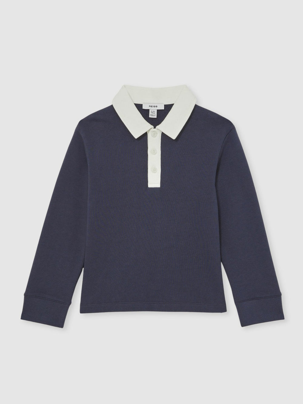 Cotton Half-Button Rugby Polo Shirt Navy/White | Children