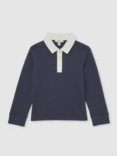 Cotton Half-Button Rugby Polo Shirt Navy/White | Children
