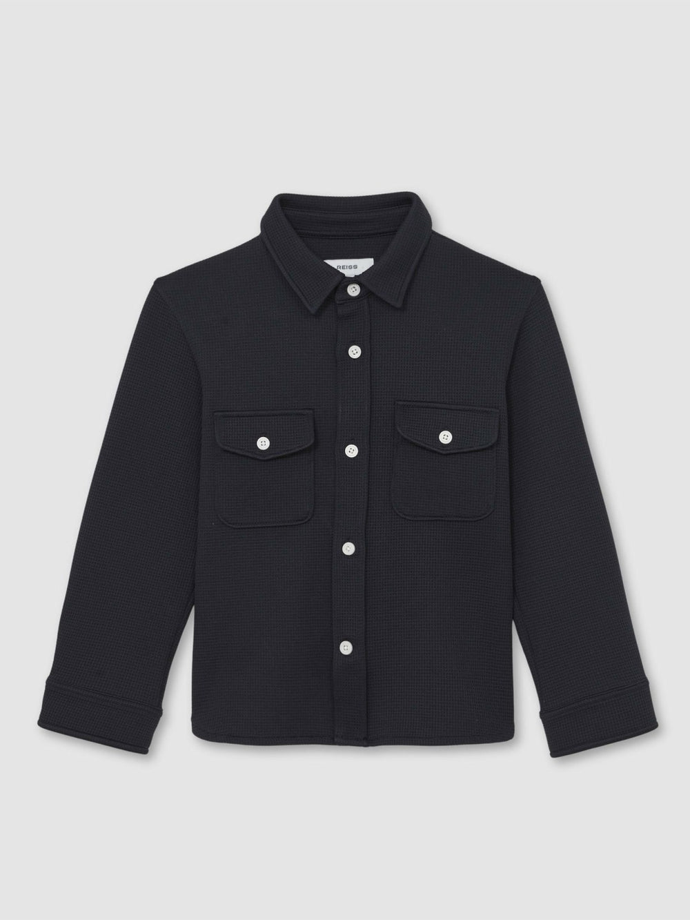 13-14 yrs Waffle-Textured Twin-Pocket Overshirt Navy | Children