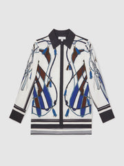 Scarf Print Colourblock Shirt Navy | Womens