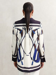 Scarf Print Colourblock Shirt Navy | Womens