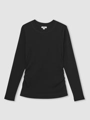 Cotton Long-Sleeve Ruched T-Shirt with Stretch Black | Womens