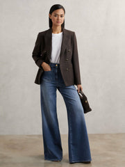 Petite Patch Pocket Wide Leg Jeans Mid Blue | Womens