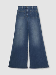 Petite Patch Pocket Wide Leg Jeans Mid Blue | Womens