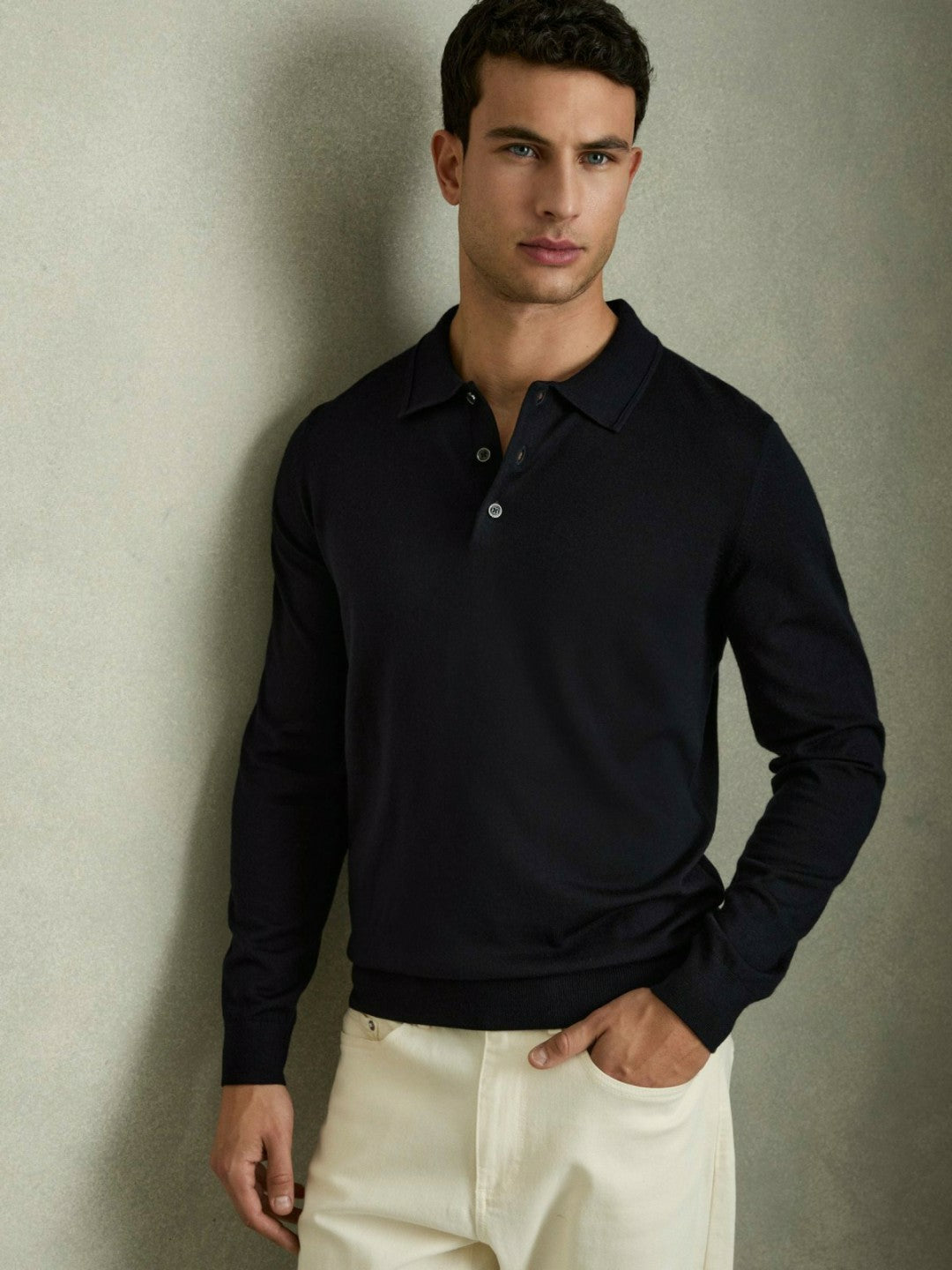 Merino Wool Polo Shirt Navy | Mens