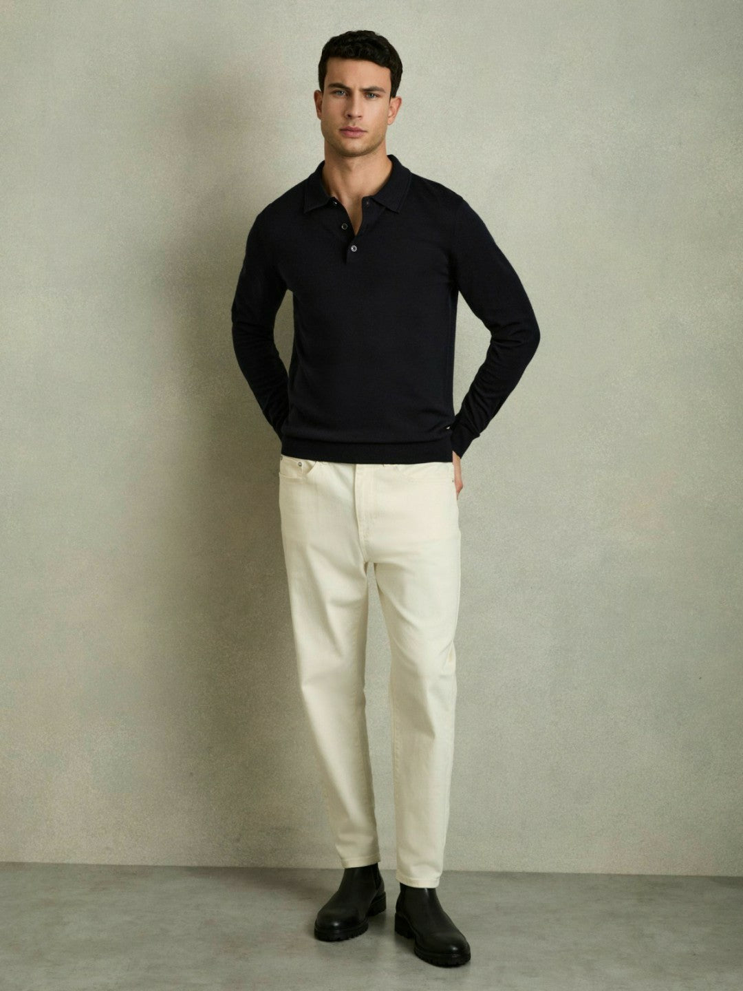 Merino Wool Polo Shirt Navy | Mens