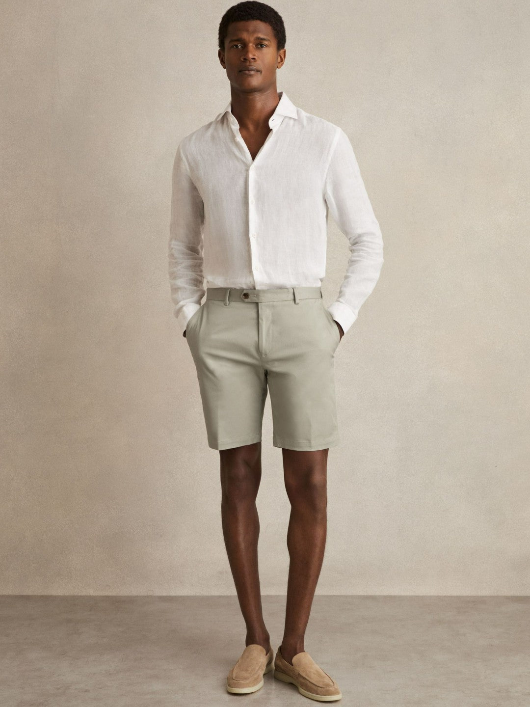 Cotton Chino Shorts With Stretch Soft Sage | Mens