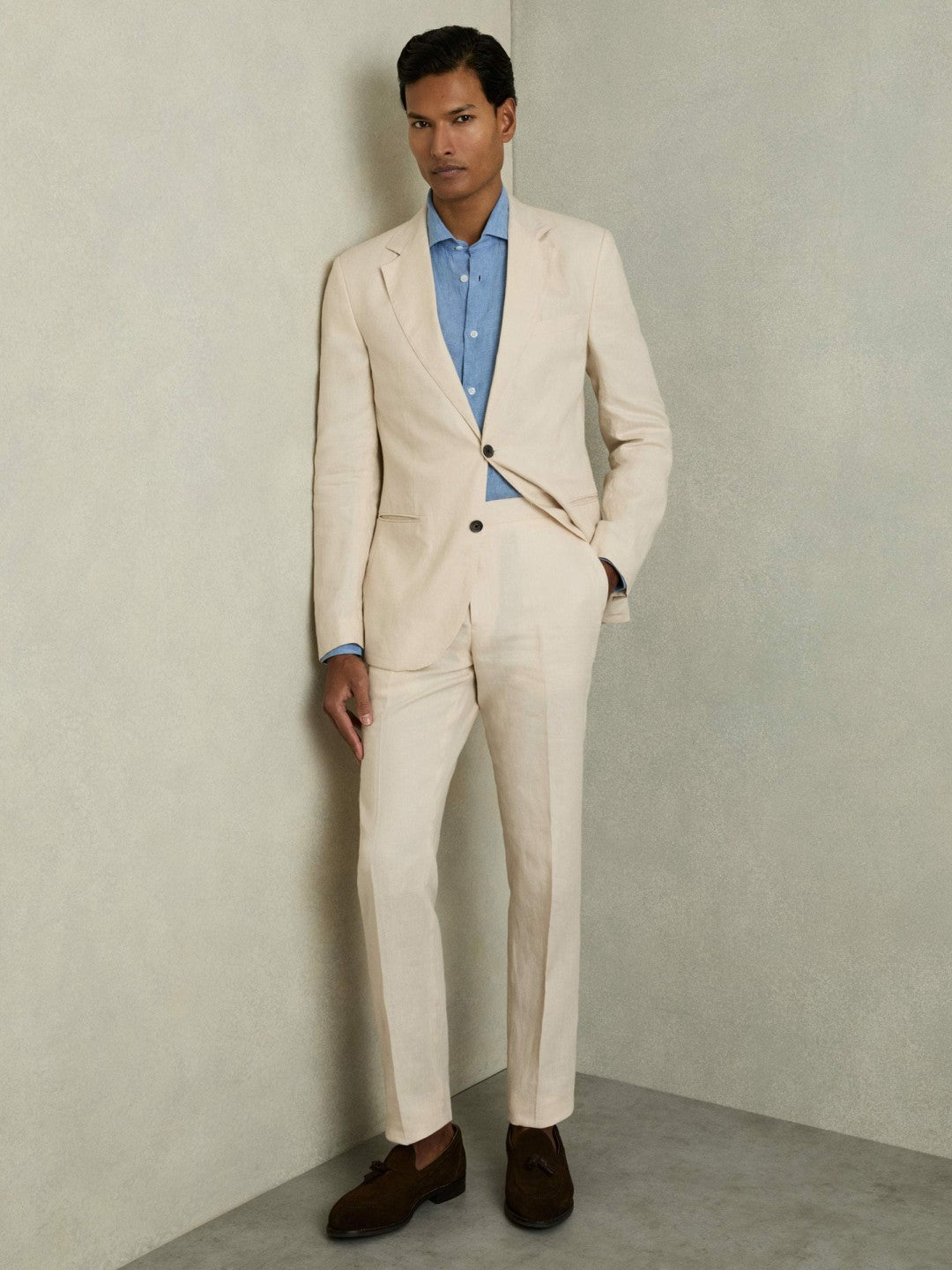 Slim-Fit Single Breasted Linen Blazer Stone | Mens