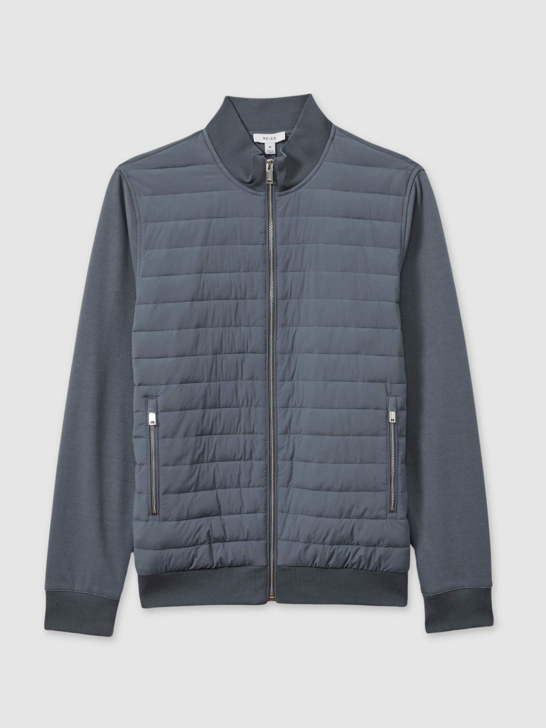 Hybrid Quilt and Knit Zip-Through Jacket Airforce Blue | Mens