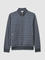 Hybrid Quilt and Knit Zip-Through Jacket Airforce Blue | Mens